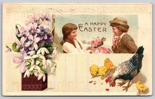 1914 Easter Postcard Girls Chicks Violets Stroud PA to Pecos TX C451 picture