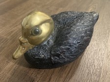 Vintage 1983 Enesco Duck Figurine Decoy Paperweight Brass Head 7