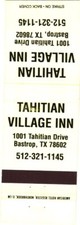Tahitian Village Inn Bastrop TX Vintage Matchbook Cover 1960s-70s picture