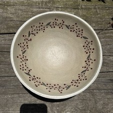Hand Painted Wood Dough Bowl Donna White Primitive Folk Art Holly Berries Signed picture