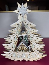 NEW Martha Stewart Laser Cut Wood Christmas Tree Village Scene LED Illuminated picture