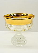 Vintage Indiana Glass Kings Crown Gold Rim Thumbprint Pedestal Compote picture