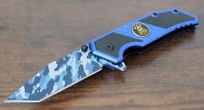 Police Pocket Knife FOP Full Size Metal Handle Belt Clip Spring Assist Tanto picture