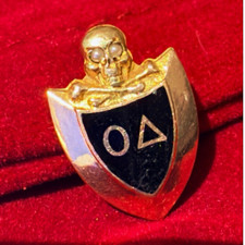Vintage 10K Gold Omicron Delta Fraternal Pin Skull & Crossbones Pearl Shield picture