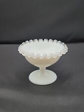 Fenton Art Glass Silver Crest Milk Glass Ruffled Pedestal Compote Candy Dish picture