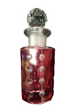 Vintage Cranberry Crystal Decanter MCM Etched Glass 6