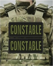 CONSTABLE 2 EMBROIDERY PATCHES 4X10 WHIT HOOK ON BACK BLK/OD GREEN picture