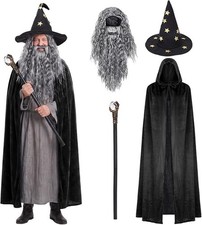Hicarer 4 Pcs Halloween Wizard Costume Set Adults Black Classic picture