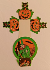 MINT Antique Vintage Halloween Candy Nut Cup Party Favor, Witch & Cats, 1920s picture