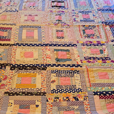 Vintage 1930s/1940s Hand-Stitched Log Cabin Scrap Quilt - Feedsack Cotton Prints picture