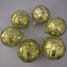 Vintage Hand Blown Glass Green Ornament Lot of 6 RARE 5