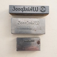 VTG Whirlpool Letterpress Printing Blocks 3pc Silver RCA Foundation Metal Wood picture
