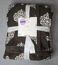 DOCOFIL Queen Soft Blanket Brown Damask Medallion Portugal Cotton Blend NWT picture
