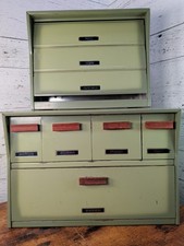 Vtg MCM Krestline Olive Green Metal Bread Box Canister Set Paper Dispenser 2pc picture