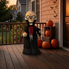 3 FT ANIMATED TALKING BIG HEAD SKELETON VAMPIRE HALLOWEEN ANIMATRONIC PROP picture
