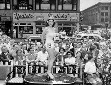 Miss Broadway Mary Collins poses before an admiring crowd New York Old Photo picture