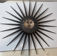 MCM Elgin Starburst Sunburst Wall Clock 1960's 23.5” metal Mid Century Modern picture