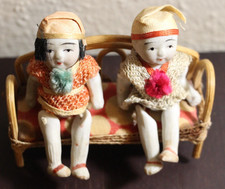Vintage Japan Miniature Boy & Girl Jointed Asian Bisque Dolls 3.5