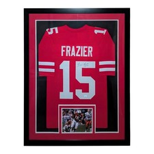 Tommie Frazier Autographed Nebraska Huskers (Red #15) Vertical Framed Jersey - J picture