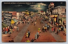 1942 Wildwood NJ Boardwalk at Night Linen Postcard Tichnor Bros Posted picture