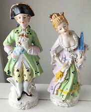 2 Vintage Male and Female Couple Figure Japan Porcelain Colonial 18th Century picture