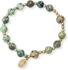 Africa Jasper Stone Bead Rosary Bracelet Catholic Miraculous Medal Wrist Jewelry picture