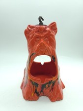 Vintage Mid-century Ceramic Hanging Dog Ashtray Atomic Orange Drip Glaze picture