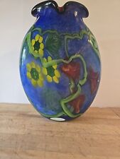 Murano? Sommerso? Vase With BLUE With Red And Yellow Flowers 13