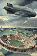 Olympic Games Berlin 1936 The airship Hindenburg crossing the Reic- Old Photo picture