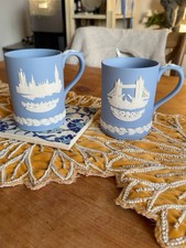 Wedgwood Blue Jasperware Christmas Mugs 1975 Tower Bridge & 1974 Parliament  picture