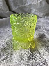 L.G. Wright ? Glass Yellow Vaseline Daisy Button Footed Toothpick Holder picture