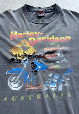 Vintage 90s faded black distressed Harley Davidson Australia safety pin tshirt L picture
