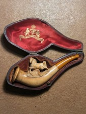 Antique Meershaum Pipe Two Horses carved and Case amber handle picture