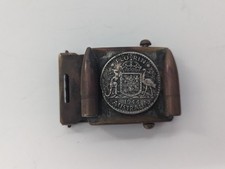 Vintage 40s WWII Brass Trench Art Australian Silver Coin Military Belt Buckle US picture
