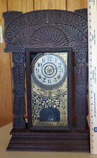 Antique INGRAHAM PARLOR SHELF CLOCK & Alarm w/ Key As-found Parts or Repair picture