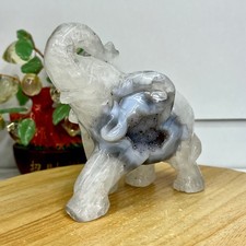1.42LB Natural agate stone carved elephant mineral specimens restore energy picture