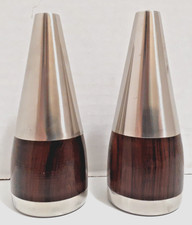 Vintage Danish MCM Salt & Pepper Shakers Stainless Steel & Wood 3.75