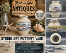 1987 Studio Art Pottery Vase Signed Berlin Abstract Hand Thrown picture