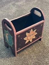 VTG Hand Painted Wood Magazine Rack Sun Moon Celestial Folk Art Whimsigoth picture