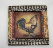 Vintage Rooster Decorative Plate Square 10.5” Crackle Farmhouse French Country picture
