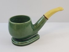 Vintage MCM Green Ceramic Smoking Pipe Planter Ashtray Trinket Dish Kitsch Retro picture