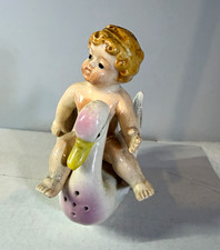 J.J. Newberry Co. Vintage Cherub Riding Swan Ceramic S & P w/ Stoppers Japan picture