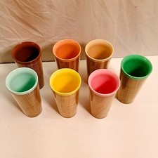 Vintage MCM Raffiaware Insulated Tumblers Set Of 7 Retro 1950's Tiki picture