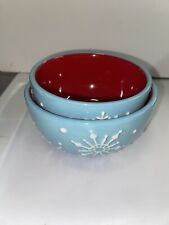 Hallmark Christmas Cozy Winter Snowflake Nesting Bowls Aqua Blue & Red Set Of 2 picture