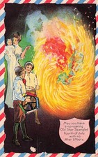 4th of July Patriotic Flag Independence Day Freedom Fireworks Vtg Postcard I34 picture