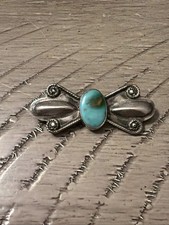 Navajo Native, American Sterling Coin Silver Cr 1930S, Old Pawn, Turquoise Pin picture
