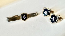 Vtg Swank Freemason Masonic Cufflink & Tie Clip Set Gold Tone Shield Enamel picture