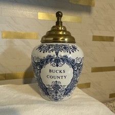 Bucks County Delft Royal Goedewaagen  Blue Tobacco Jar  Made USA picture