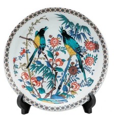 Kutani ware Porcelain Japanese Old Kutani Flower & Bird Plate with Stand Japan picture