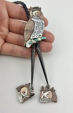Vtg Zuni B & A PINTO Sterling Silver MOSAIC Gemstone HORNED OWL Bolo Tie 2.5